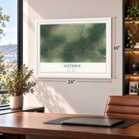 Guthrie, Kentucky map, 18 x 24 inch print in a white frame in a home office