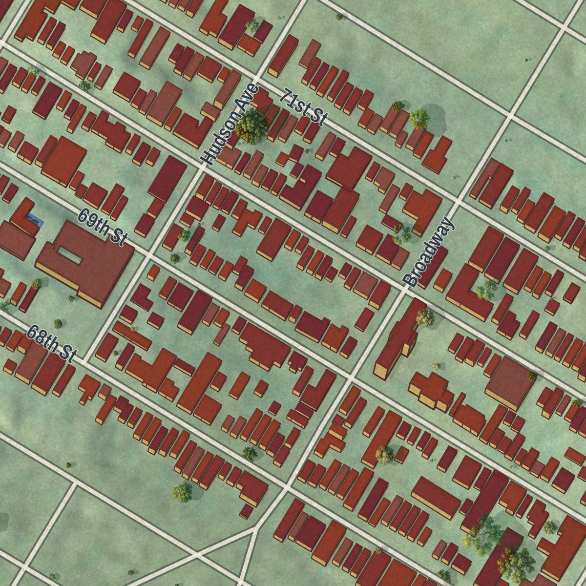 Second close-up of the map of Guttenberg, New Jersey print showing more streets and buildings