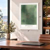 Gwynneville, Indiana map, 18 x 24 inch print in a white frame in a home office