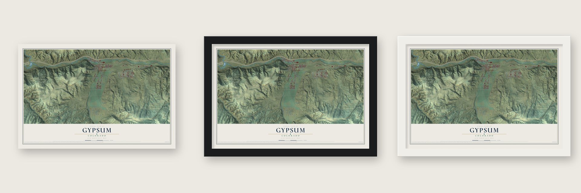 Gypsum, Colorado map unframed, in a black wood frame and in a white wood frame