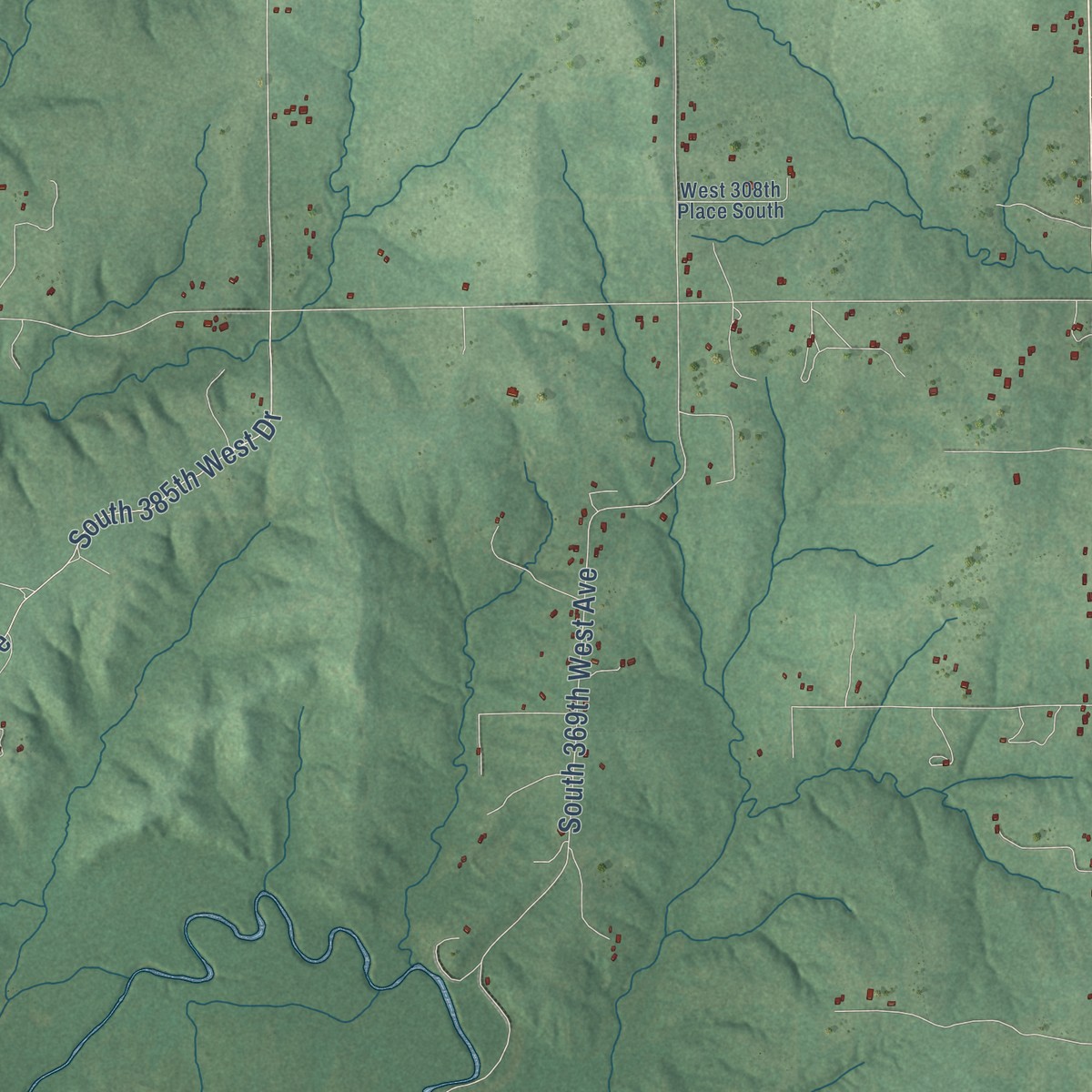 Second close-up of the map of Gypsy, Oklahoma print showing more streets and buildings