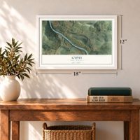 Gypsy, West Virginia map, 12 x 18 inch print in a white frame in an entryway