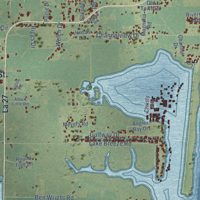 Second close-up of the map of Hackberry, Louisiana print showing more streets and buildings