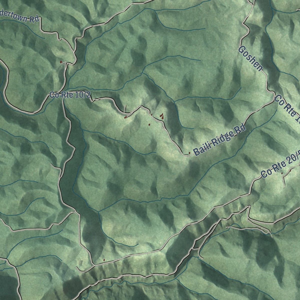 Second close-up of the map of Hacker Valley, West Virginia print showing more streets and buildings