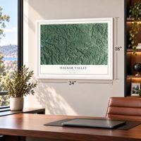 Hacker Valley, West Virginia map, 18 x 24 inch print in a white frame in a home office