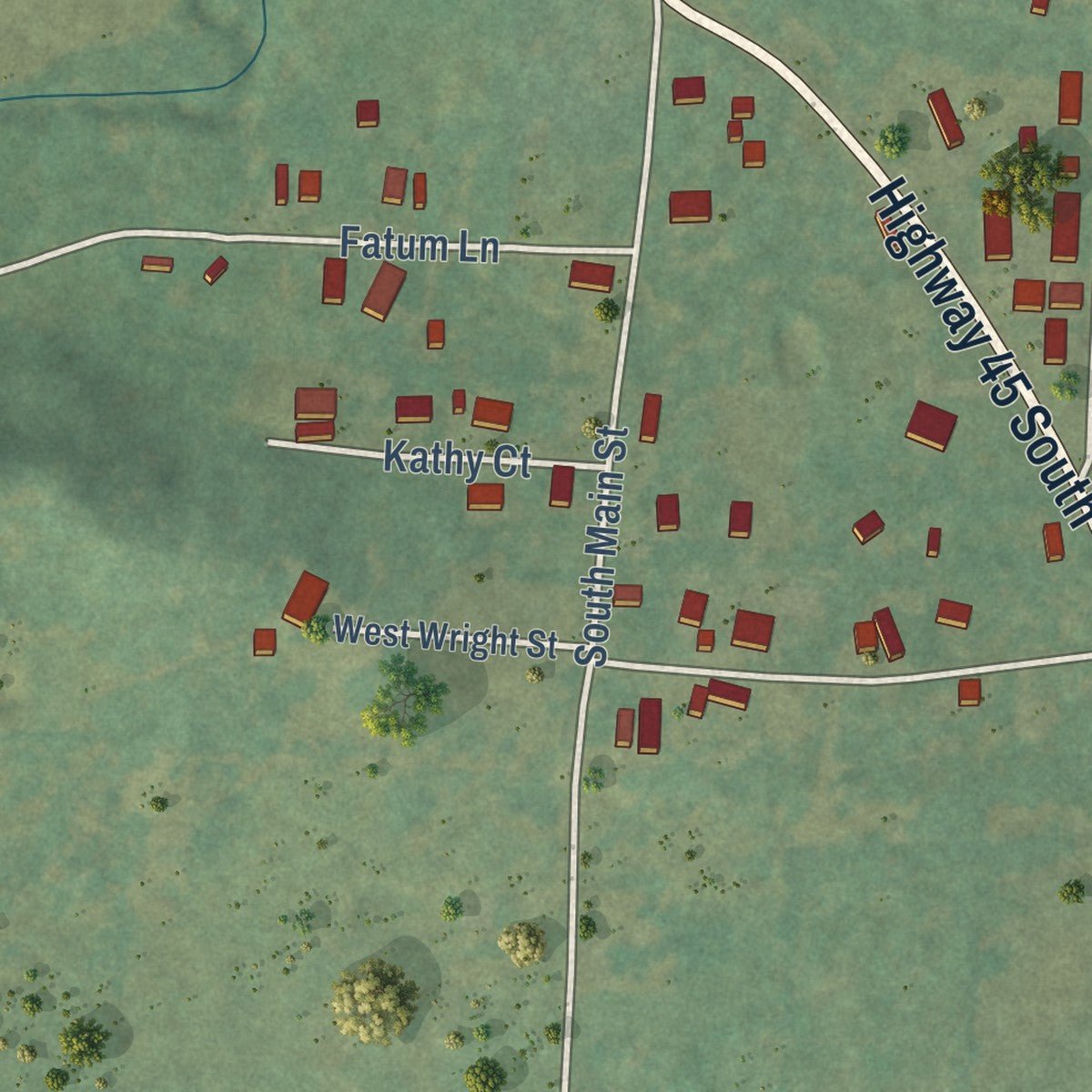 Second close-up of the map of Hackett, Arkansas print showing more streets and buildings