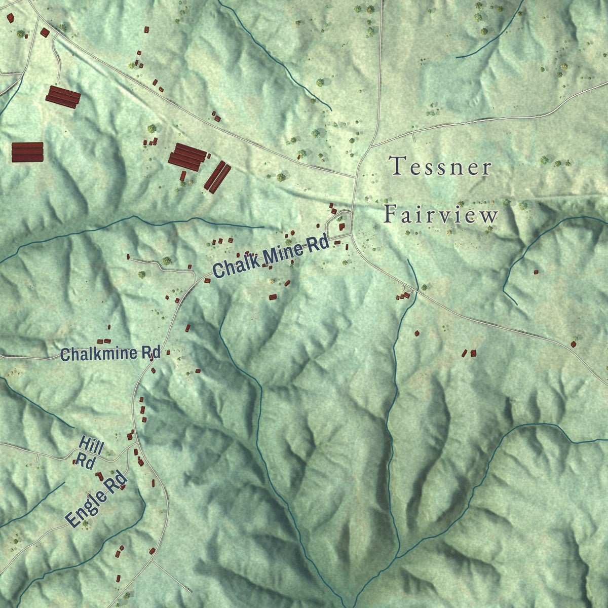 Second close-up of the map of Hackleburg, Alabama print showing more streets and buildings