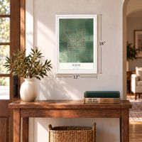 Hadar, Nebraska map, 12 x 18 inch print in a white frame in an entryway