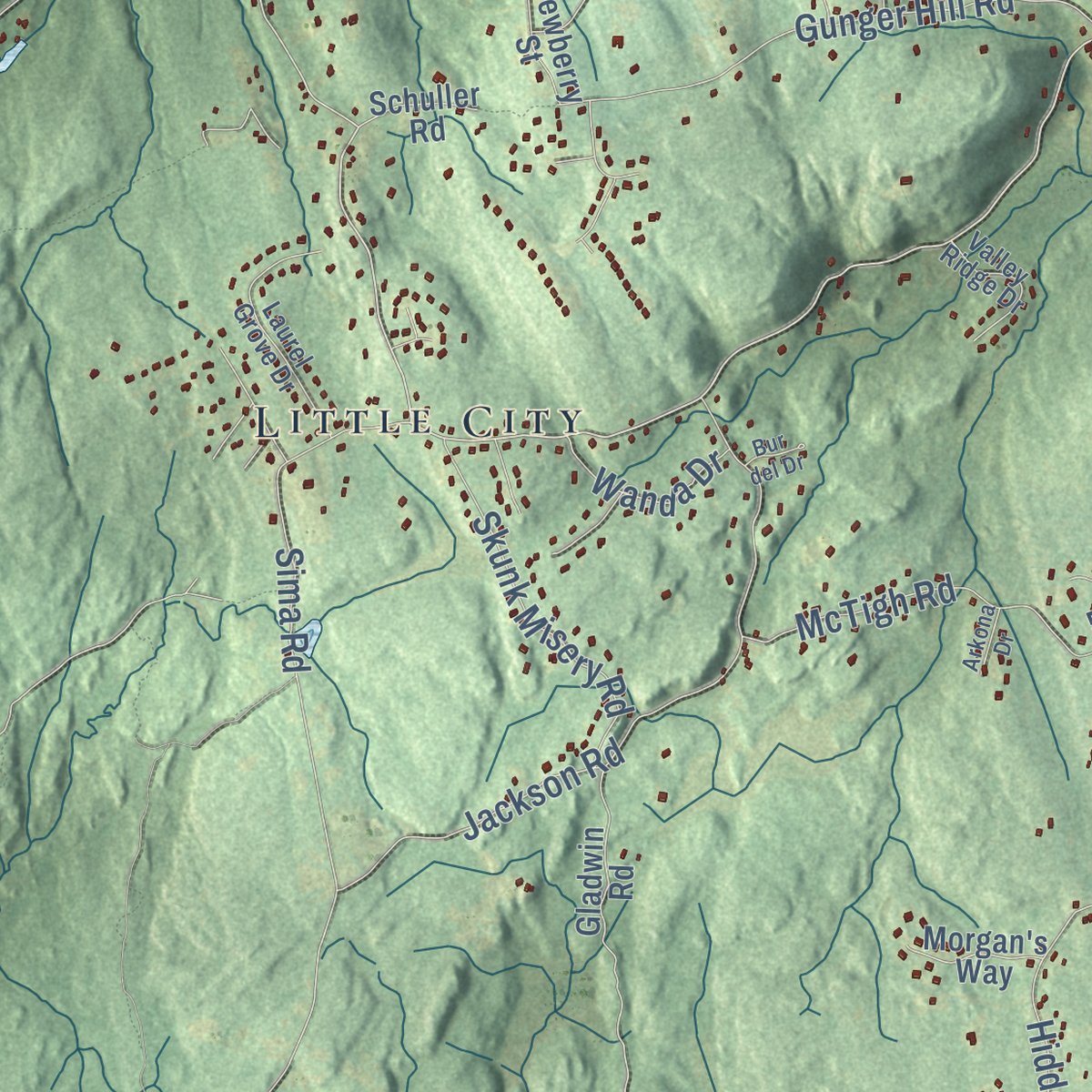 Second close-up of the map of Haddam, Connecticut print showing more streets and buildings