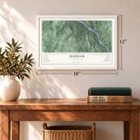 Haddam, Connecticut map, 12 x 18 inch print in a white frame in an entryway
