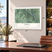 Haddam, Connecticut map, 18 x 24 inch print in a white frame in a home office