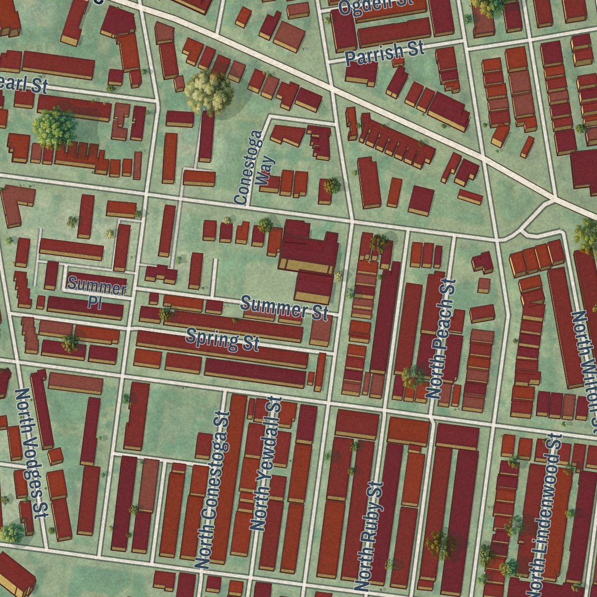 Second close-up of the map of Haddington, Pennsylvania print showing more streets and buildings