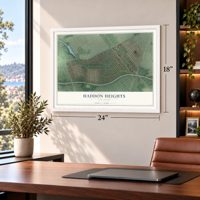 Haddon Heights, New Jersey map, 18 x 24 inch print in a white frame in a home office