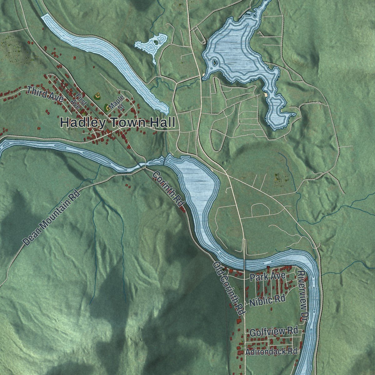 Second close-up of the map of Hadley, New York print showing more streets and buildings