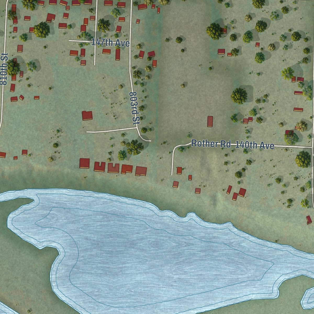 Second close-up of the map of Hager City, Wisconsin print showing more streets and buildings