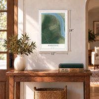 Hahnville, Louisiana map, 12 x 18 inch print in a white frame in an entryway
