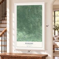 Haight, Michigan map, 24 x 36 inch print in a white frame by a staircase