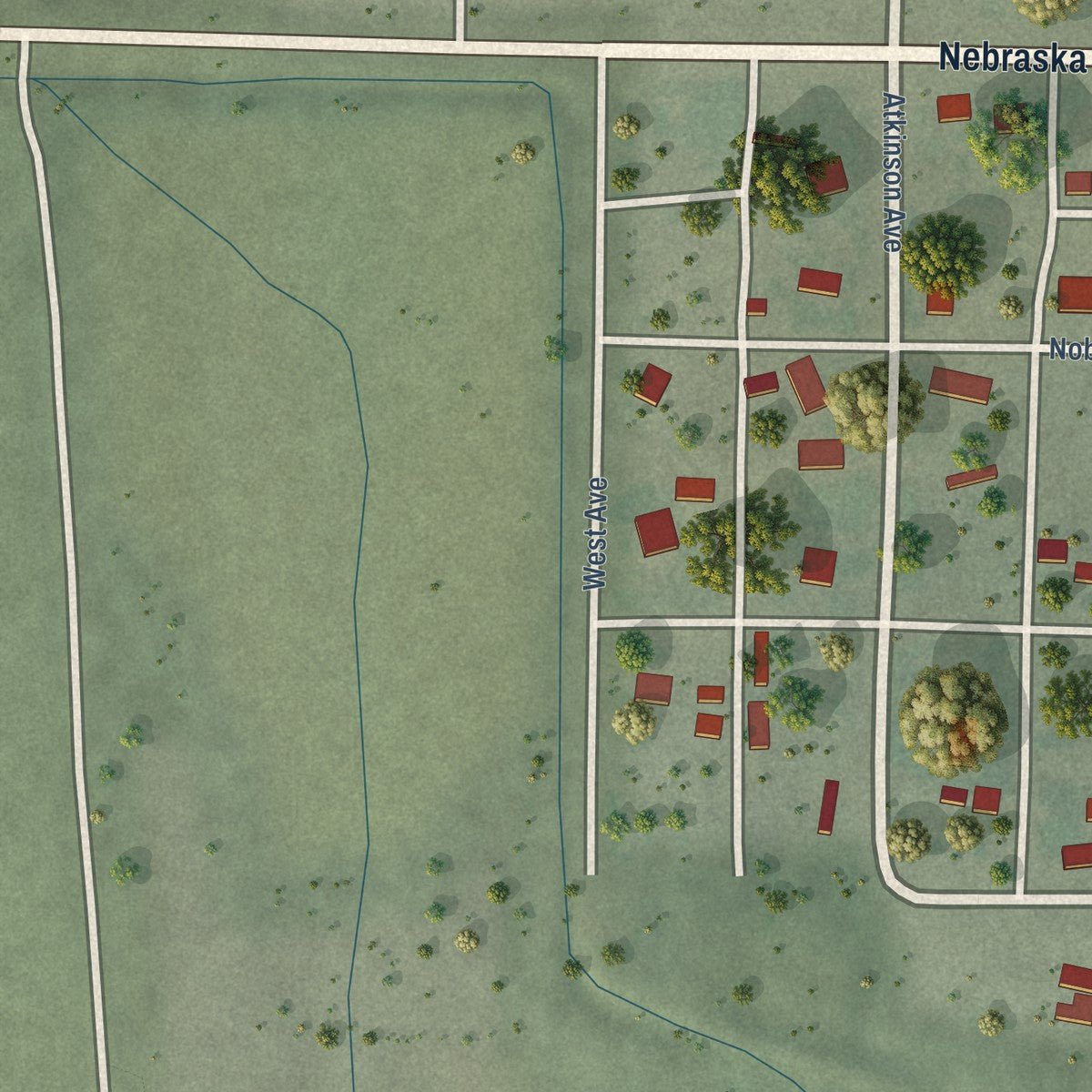 Second close-up of the map of Haigler, Nebraska print showing more streets and buildings