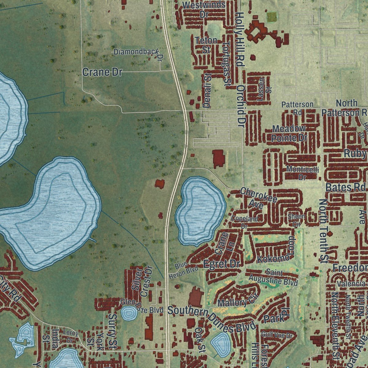Second close-up of the map of Haines City, Florida print showing more streets and buildings