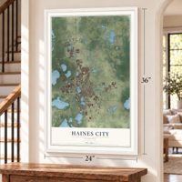 Haines City, Florida map, 24 x 36 inch print in a white frame by a staircase