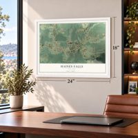 Haines Falls, New York map, 18 x 24 inch print in a white frame in a home office