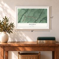 Halaula, Hawaii map, 12 x 18 inch print in a white frame in an entryway