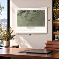 Halchita, Utah map, 18 x 24 inch print in a white frame in a home office