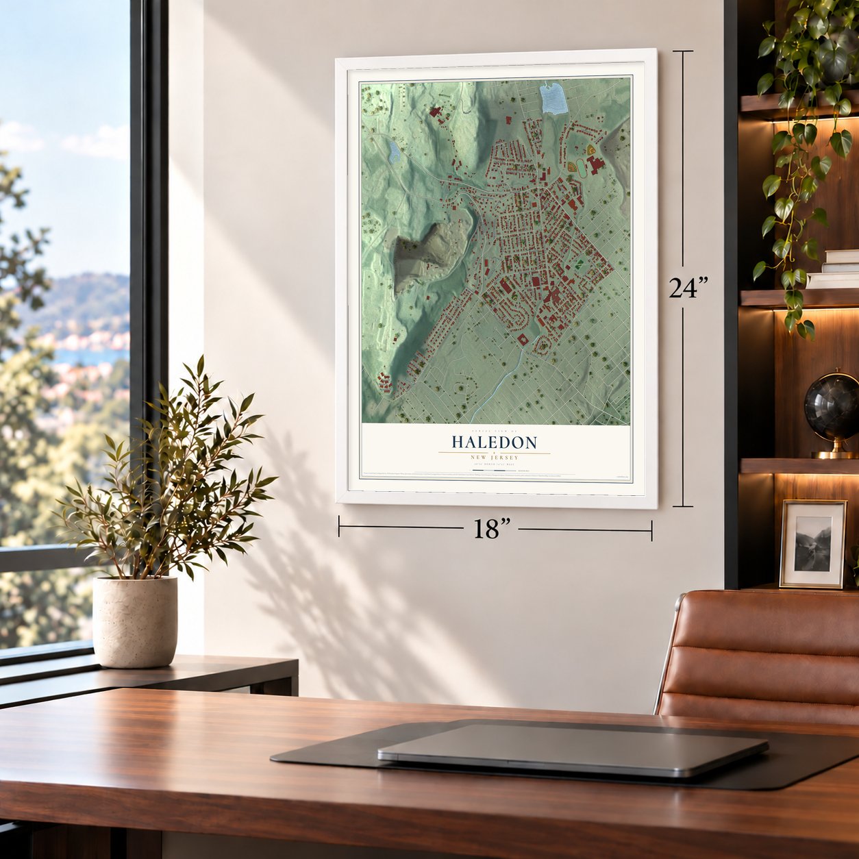 Haledon, New Jersey map, 18 x 24 inch print in a white frame in a home office
