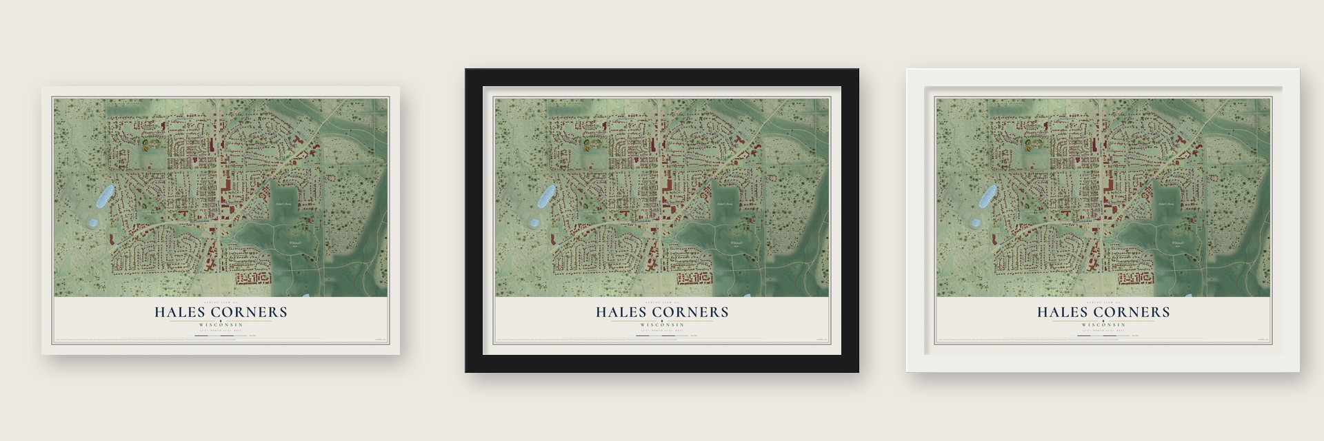 Hales Corners, Wisconsin map unframed, in a black wood frame and in a white wood frame