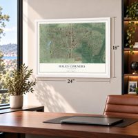Hales Corners, Wisconsin map, 18 x 24 inch print in a white frame in a home office