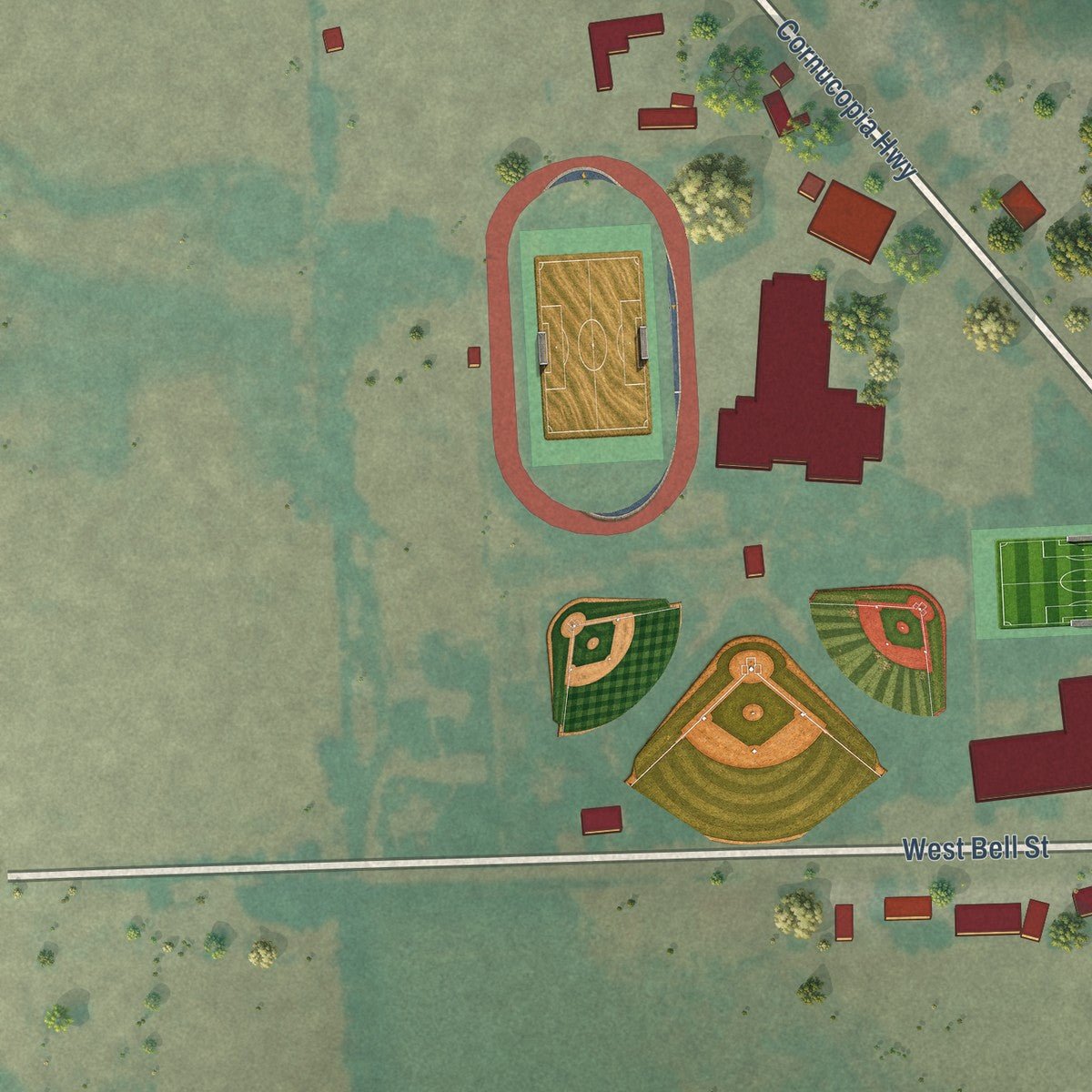 Second close-up of the map of Halfway, Oregon print showing more streets and buildings
