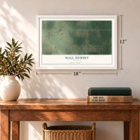 Hall Summit, Louisiana map, 12 x 18 inch print in a white frame in an entryway