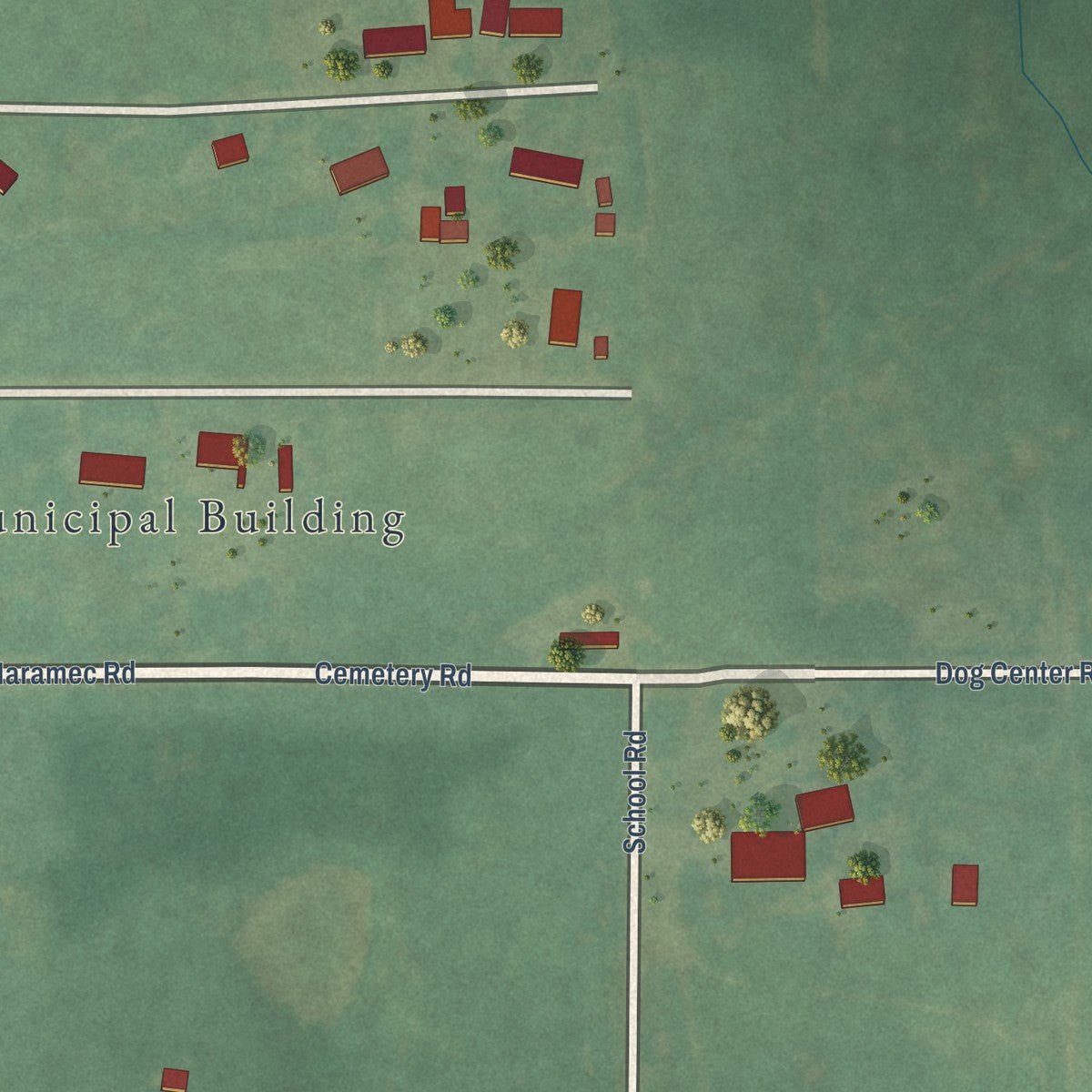 Second close-up of the map of Hallett, Oklahoma print showing more streets and buildings
