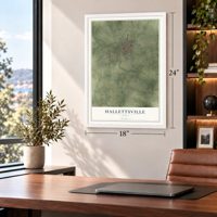 Hallettsville, Texas map, 18 x 24 inch print in a white frame in a home office