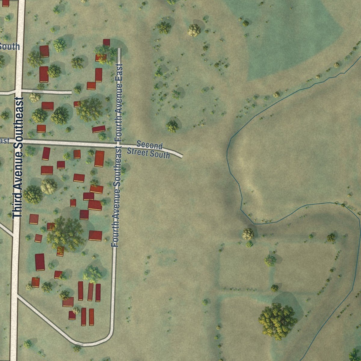 Second close-up of the map of Halliday, North Dakota print showing more streets and buildings