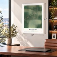 Hallowell, Kansas map, 18 x 24 inch print in a white frame in a home office