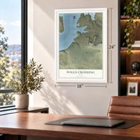 Halls Crossing, Utah map, 18 x 24 inch print in a white frame in a home office