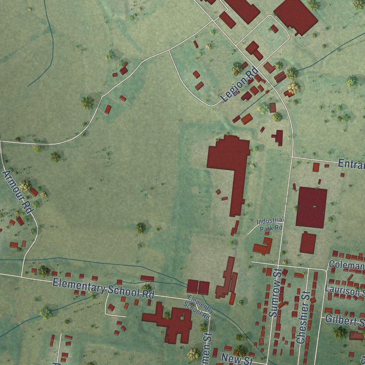 Second close-up of the map of Halls, Tennessee print showing more streets and buildings