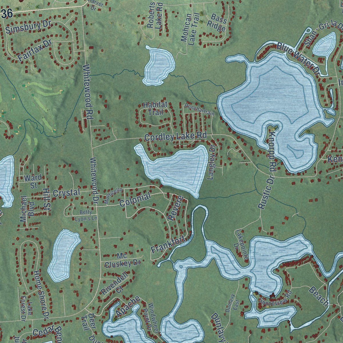 Second close-up of the map of Hamburg, Michigan print showing more streets and buildings
