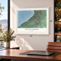 Town of Hamburg, New York map, 18 x 24 inch print in a white frame in a home office