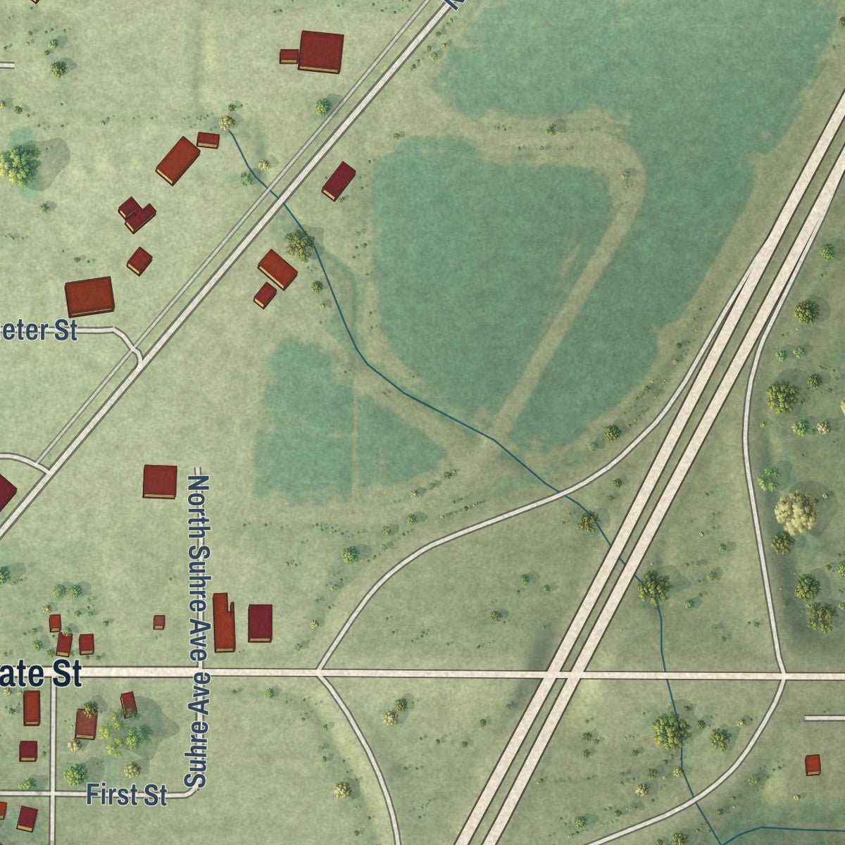Second close-up of the map of Hamel, Illinois print showing more streets and buildings