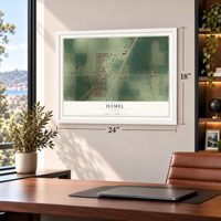 Hamel, Illinois map, 18 x 24 inch print in a white frame in a home office
