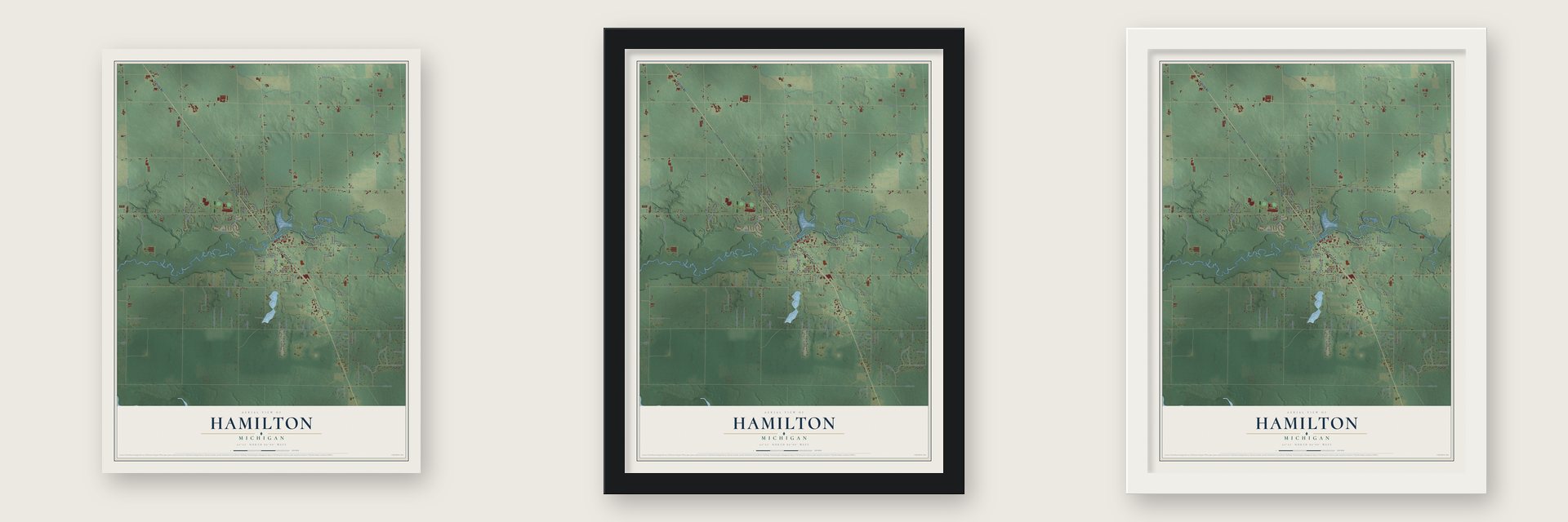 Hamilton, Allegan County, Michigan map unframed, in a black wood frame and in a white wood frame