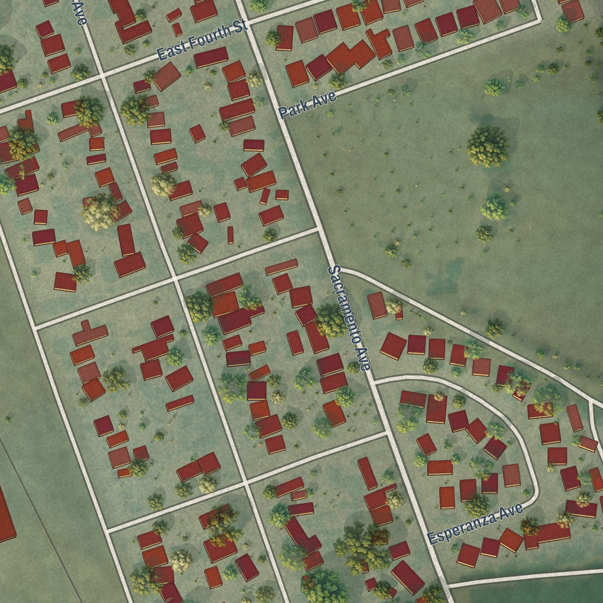 Second close-up of the map of Hamilton City, California print showing more streets and buildings
