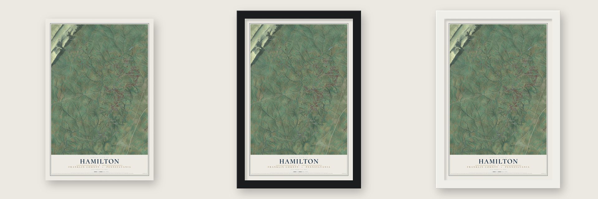 Hamilton, Franklin County, Pennsylvania map unframed, in a black wood frame and in a white wood frame