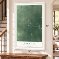 Hamilton, Gratiot County, Michigan map, 24 x 36 inch print in a white frame by a staircase