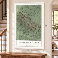 Hamilton Heights, Missouri map, 24 x 36 inch print in a white frame by a staircase