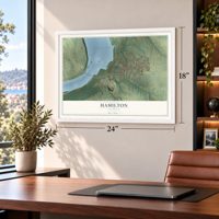 Hamilton, Illinois map, 18 x 24 inch print in a white frame in a home office