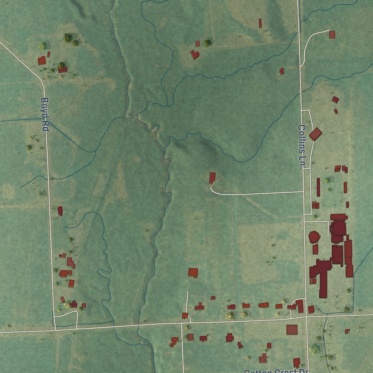 Second close-up of the map of Hamilton, Mississippi print showing more streets and buildings