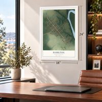 Hamilton, North Carolina map, 18 x 24 inch print in a white frame in a home office